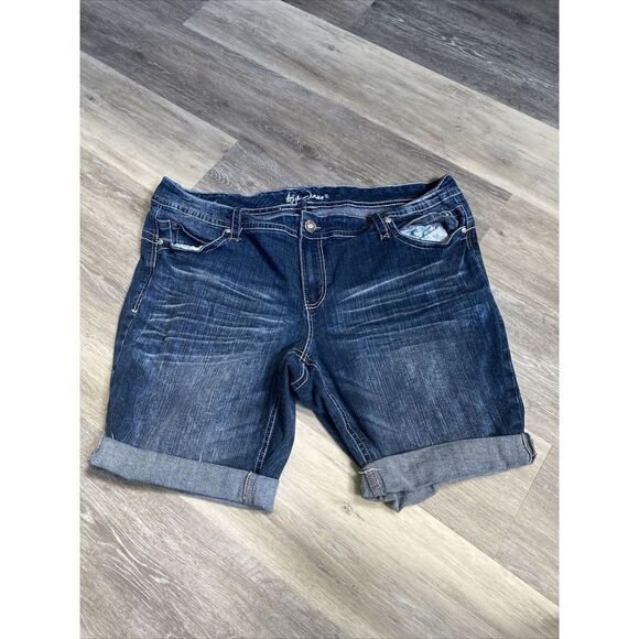 Ariya Jeans Shorts Womens 24 Blue Denim Mid Rise Plus Size Flap Pocket Embroider - Picture 1 of 11
